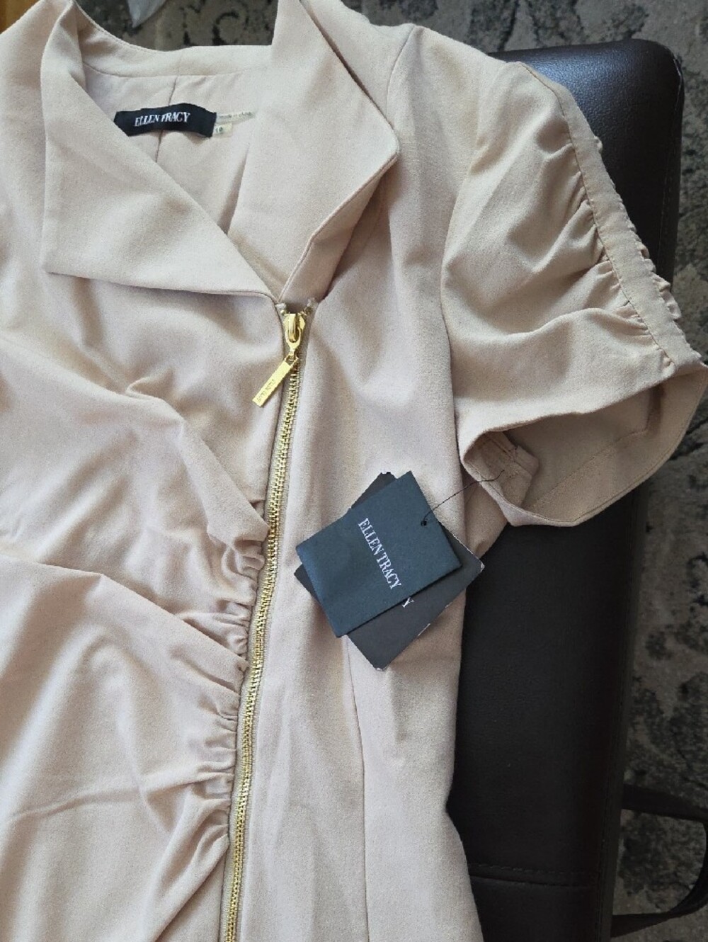 Ellen Tracy Blush Beige Dress with Gold Zip